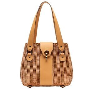 Frances Valentine Gigi Wicker & Leather Basket Bag, Brown